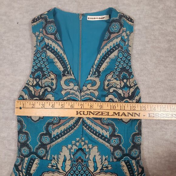 Alice + Olivia Sz 2 Natalee Jacquard Racerback A-Line Dress Turquoise Peacock - Picture 4 of 9
